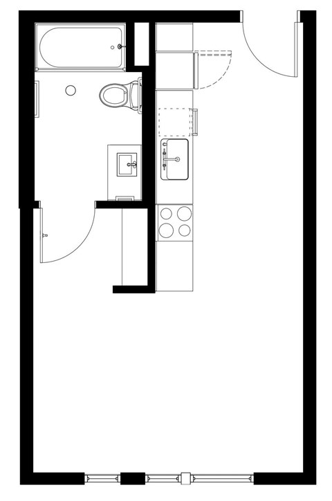Floor plan for studio, 1 bath, 371 sqft